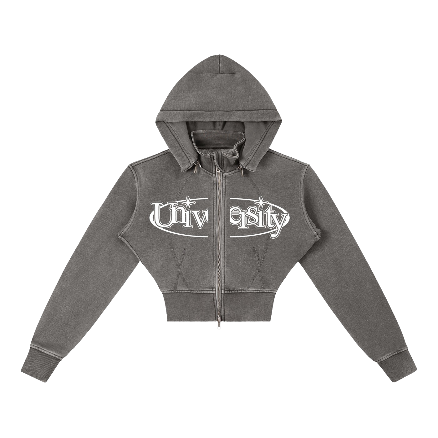 UNIVERSITY LINED CROPPED HOODIE