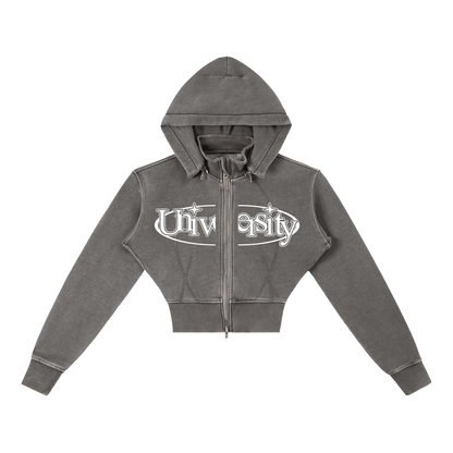 UNIVERSITY LINED CROPPED HOODIE