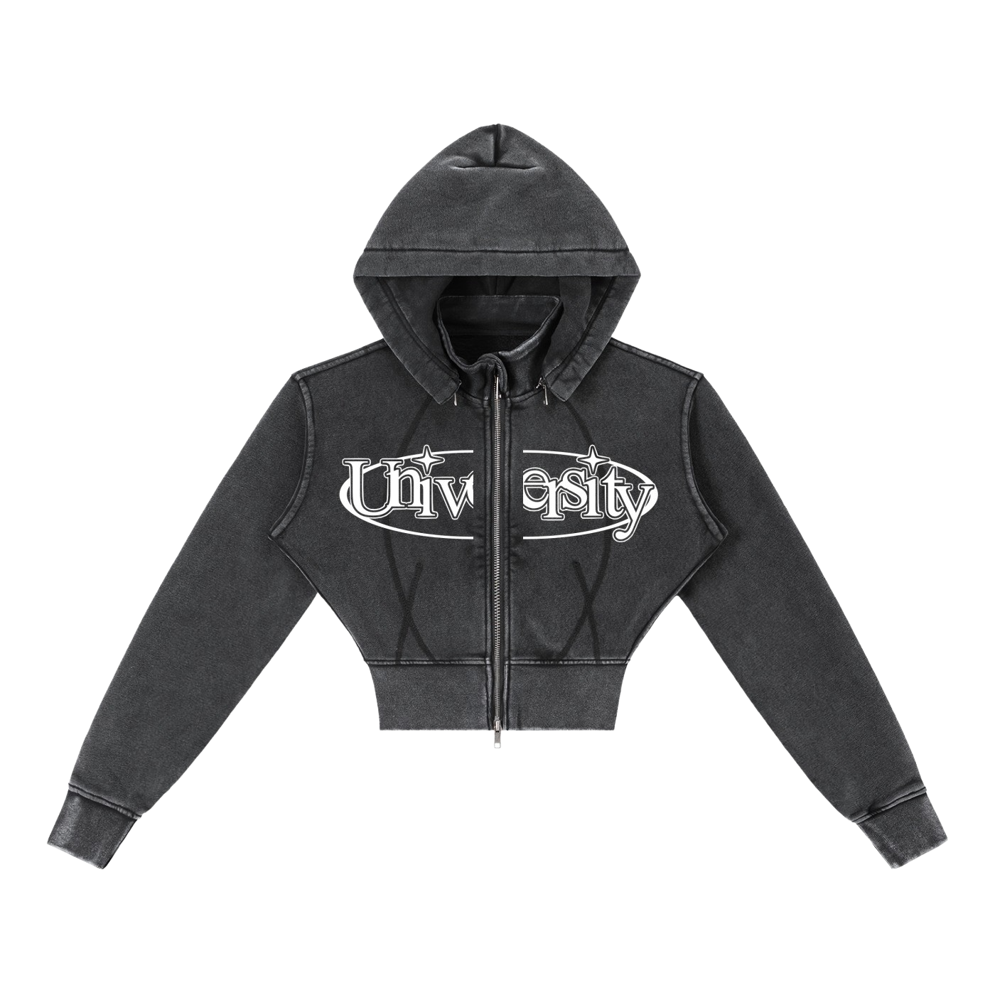 UNIVERSITY LINED CROPPED HOODIE