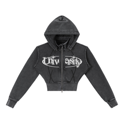 UNIVERSITY LINED CROPPED HOODIE