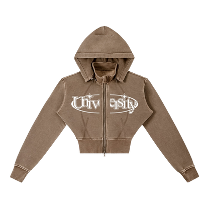 UNIVERSITY LINED CROPPED HOODIE
